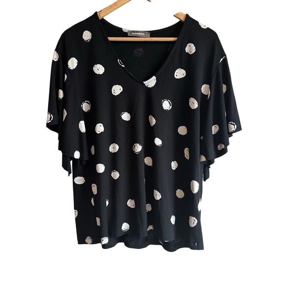 Alembika Polka Dot Flutter Sleeve Vneck Blouse top US 3 or 10-12 - Picture 1 of 8